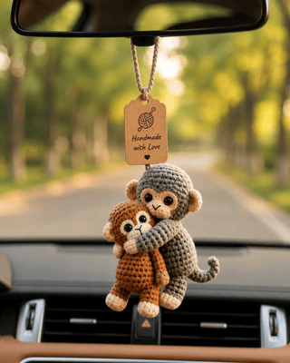 Crochet Mom & Baby Monkey Keychain, 