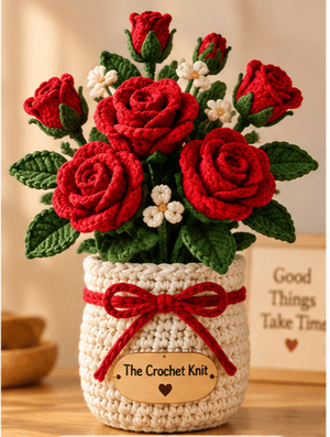 Handmade Crochet Bouquet Rose Pot