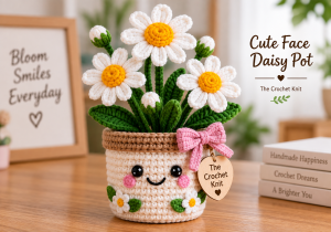 Handmade Crochet Cute Face Daisy Pot