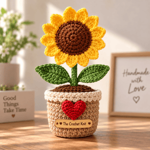 Handmade Crochet Heart Sunflower Pot