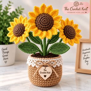 Handmade Crochet Lace Trim Sunflower pot