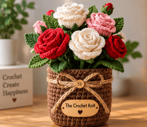 Handmade Crochet Multicolor  Rose Pot