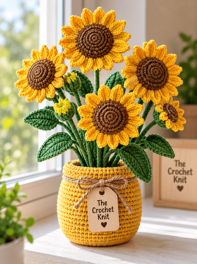 Handmade Crochet Multiple Sunflower pot