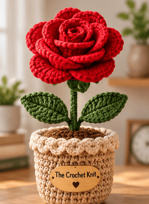 Handmade Crochet Single  Rose Pot