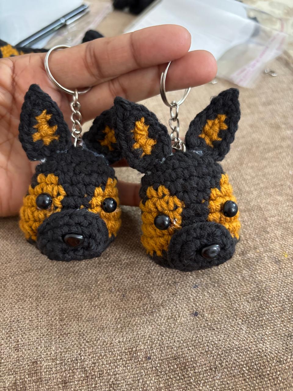 Handmade Crochet German Shepherd Keychain